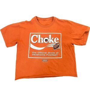 Choke the official drink of football orange tee mens size S vintage crop i247